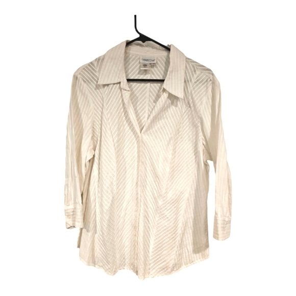 COLDWATER Creek button down fitted white shirt blouse sz L 1X - Picture 1 of 8